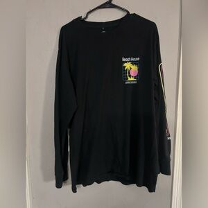 Beach House Black Long Sleeve Tee with Tropical Print